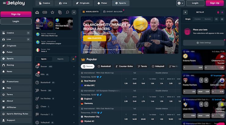 Odds display from Betplay, a major player among ETH betting apps.